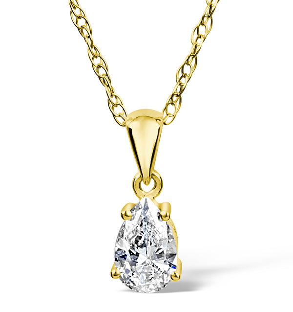 18K Gold Diamond Pear Shape Pendant Necklace 0.25CT G/VS